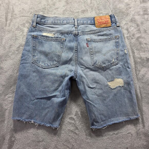 Levi's 511 Slim Denim Shorts Mens 34 Light Wash Distressed Ripped Cutoff Raw Hem - Picture 2 of 10